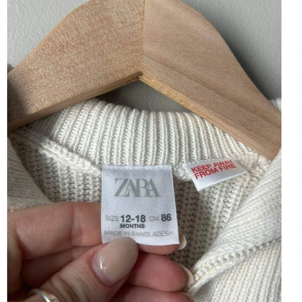 Zara Stripe Quarter Zip Knit Sweater Coastal Nautical Cream Navy Blue 59% Cotton